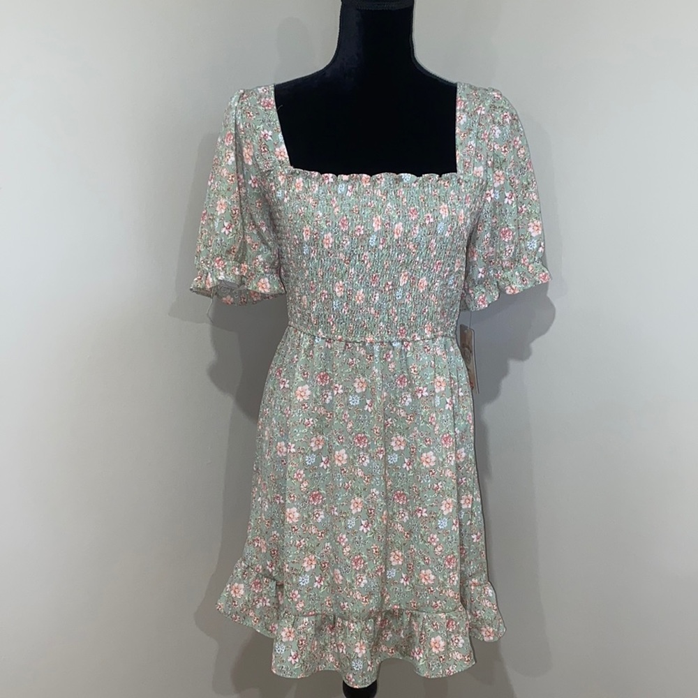 Floral Smocked Midi Dress - Sage Green